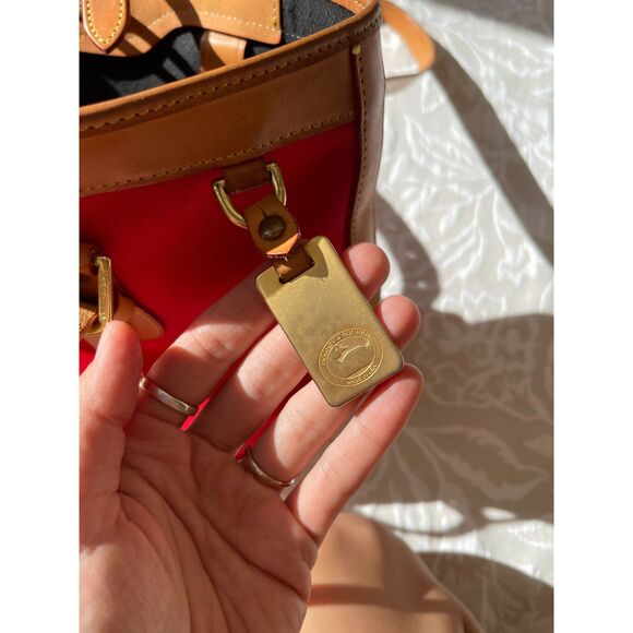 Vintage 90s Dooney & Bourke Cabriolet Red Canvas Tan Leather Bucket Bag Tote - Picture 9 of 13